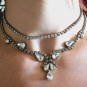 'A Girls Best Friend' Vintage 1950s Rhinestone abd Gem Adjustable Necklace 1940s